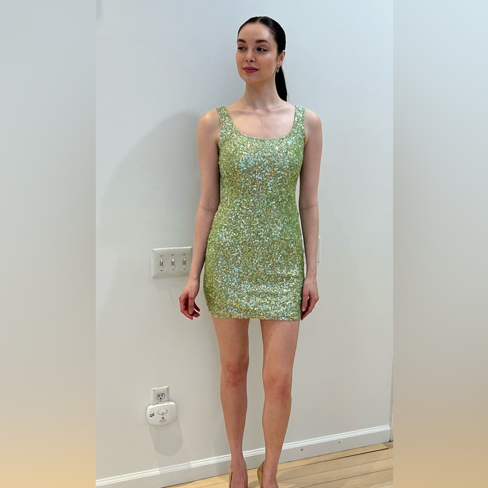 Marc Bouwer light green stretch sequin dress